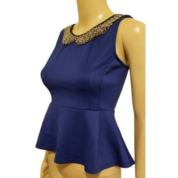 Jewel Collar Peplum Top by Agaci - Picture 3 of 6